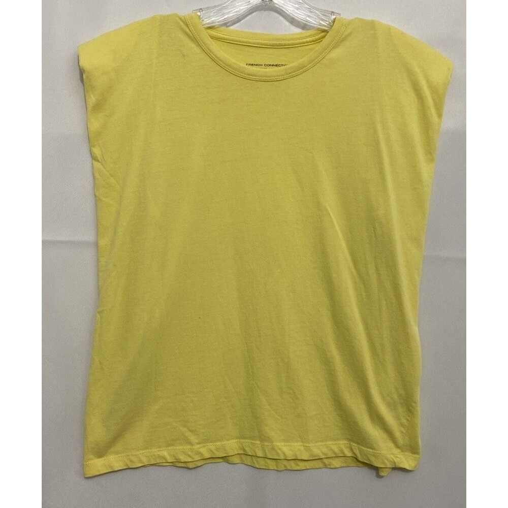French Connection Womens M Yellow Shoulder Pad Cap Sleeve Cotton T-Shirt